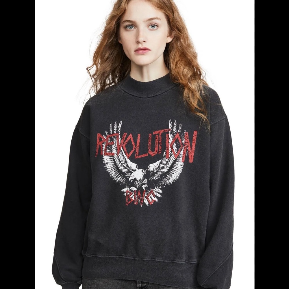 Anine Bing Saint Sweatshirt Revolution in Washed Black